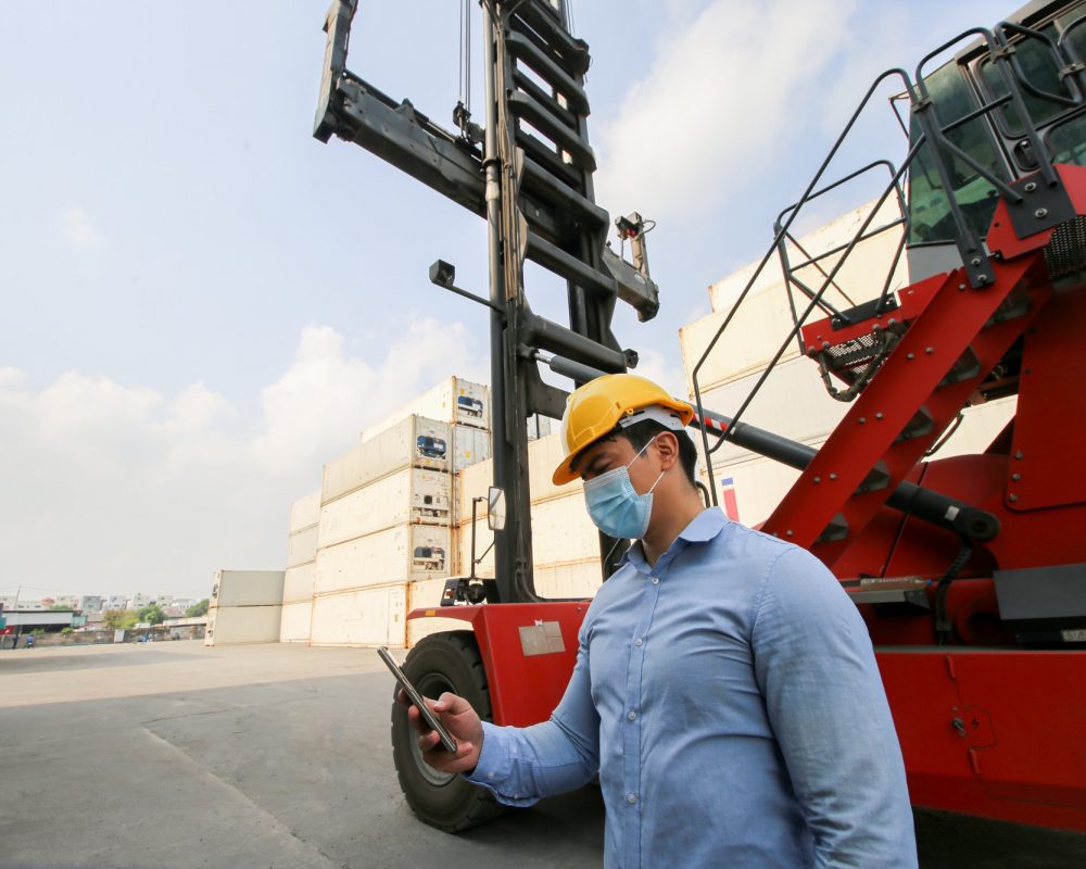 oreman control Industrial Container Cargo freight ship at industry.